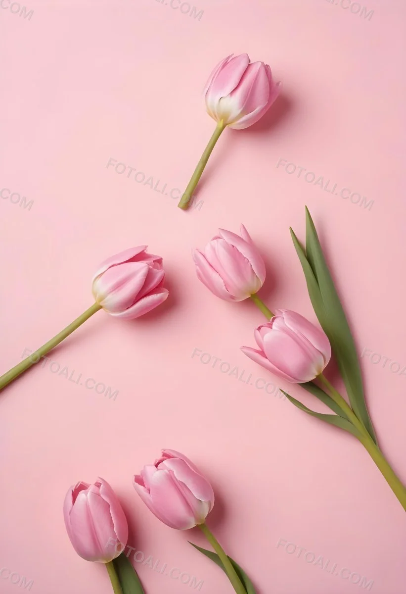 A Bouquet Of Pink Tulips In A Glass Vase Against A Pink Background 22 A368