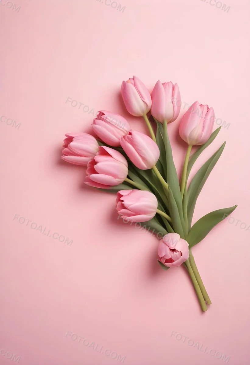 A Bouquet Of Pink Tulips In A Glass Vase Against A Pink Background 250 584c