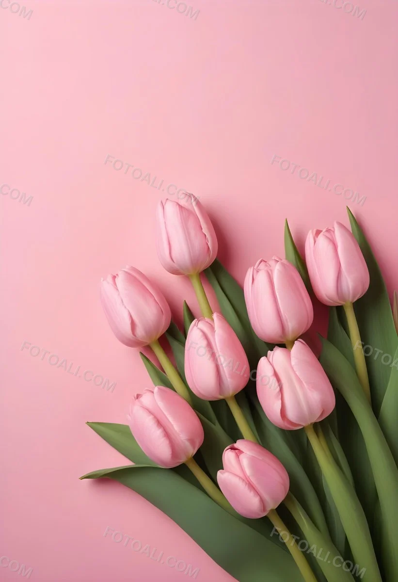 A Bouquet Of Pink Tulips In A Glass Vase Against A Pink Background 34 C143