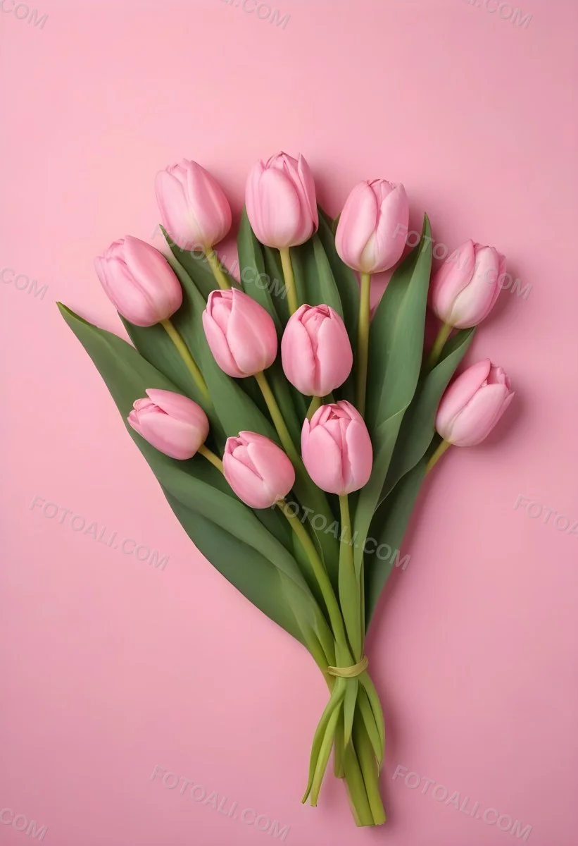 A Bouquet Of Pink Tulips In A Glass Vase Against A Pink Background 362 Ba55