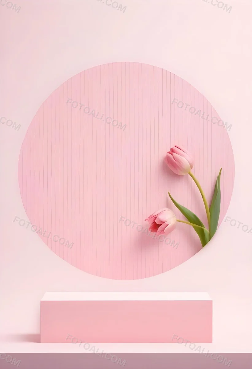 A Bouquet Of Pink Tulips In A Glass Vase Against A Pink Background 383 64d6