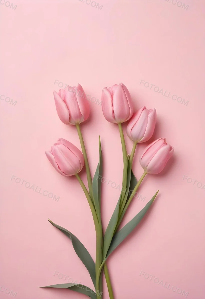 A Bouquet Of Pink Tulips In A Glass Vase Against A Pink Background 43 3e63