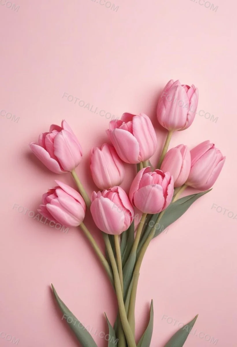 A Bouquet Of Pink Tulips In A Glass Vase Against A Pink Background 495 C63f