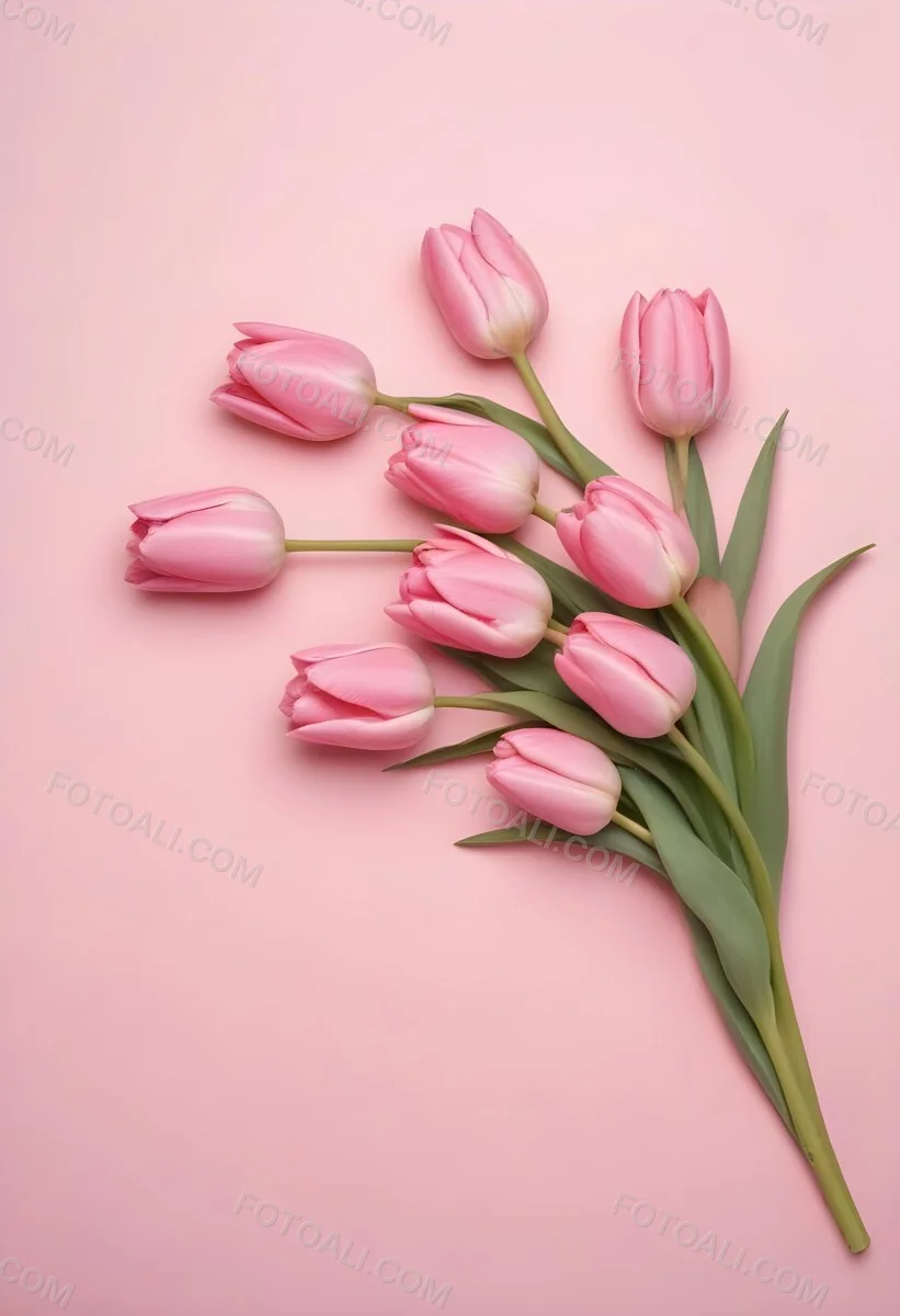 A Bouquet Of Pink Tulips In A Glass Vase Against A Pink Background 53 8136