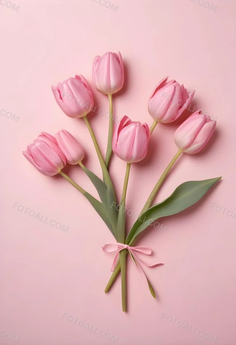 A Bouquet Of Pink Tulips In A Glass Vase Against A Pink Background 54 D4c1