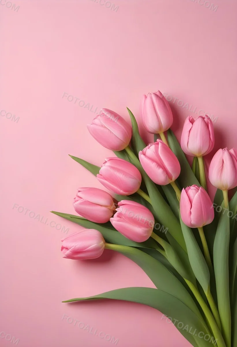 A Bouquet Of Pink Tulips In A Glass Vase Against A Pink Background 59 E888