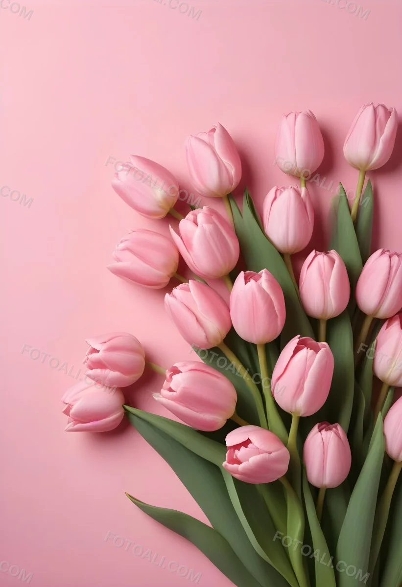 A Bouquet Of Pink Tulips In A Glass Vase Against A Pink Background 68 Bc03