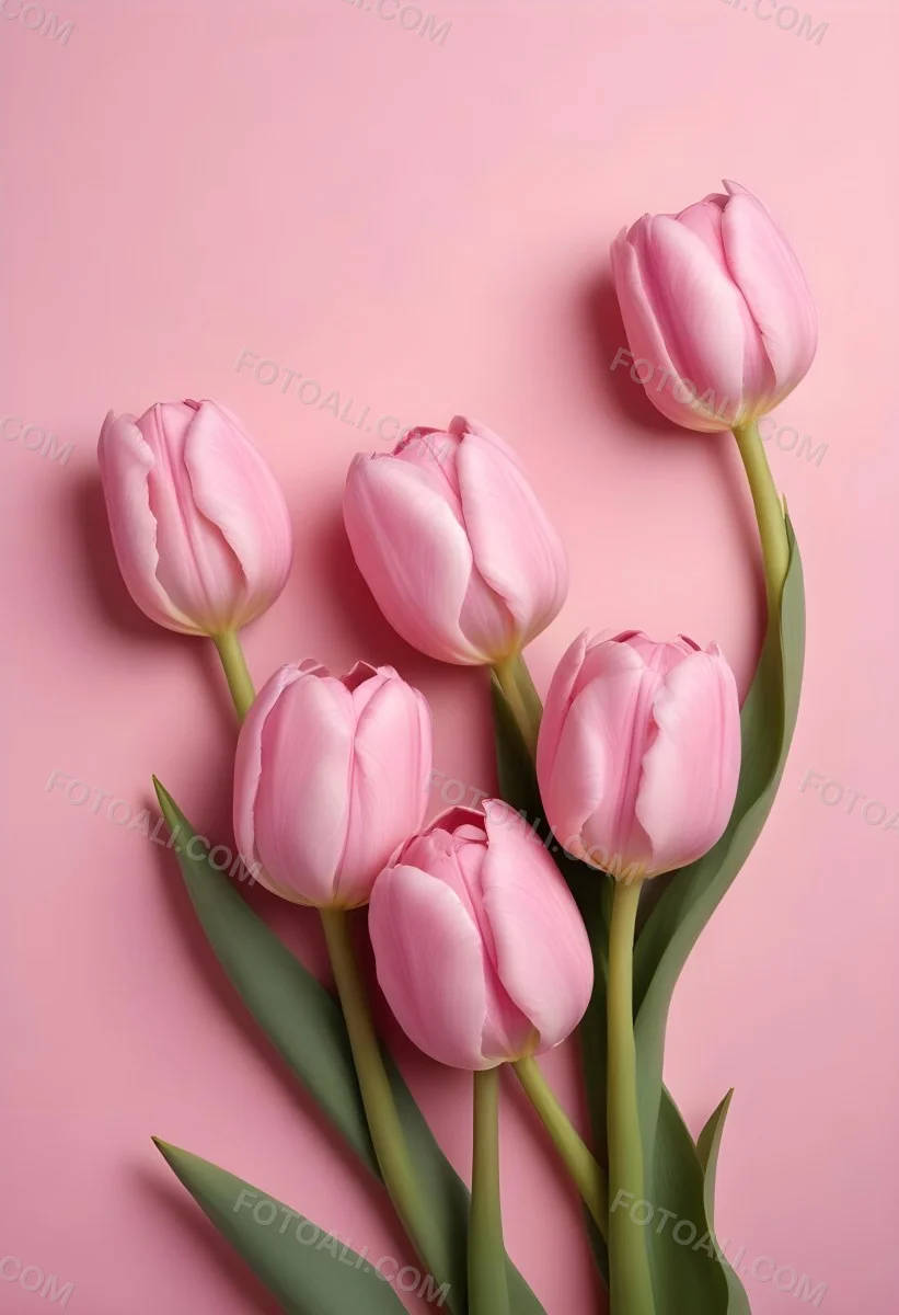 A Bouquet Of Pink Tulips In A Glass Vase Against A Pink Background 71 650c