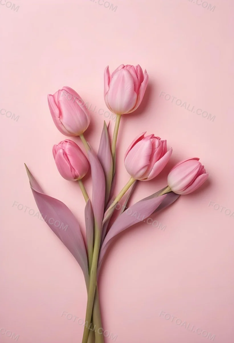 A Bouquet Of Pink Tulips In A Glass Vase Against A Pink Background 73 77ae