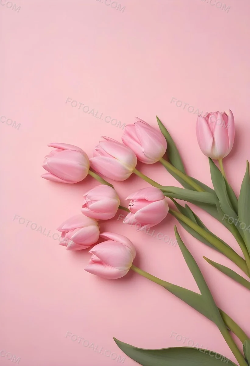 A Bouquet Of Pink Tulips In A Glass Vase Against A Pink Background 77 8f95