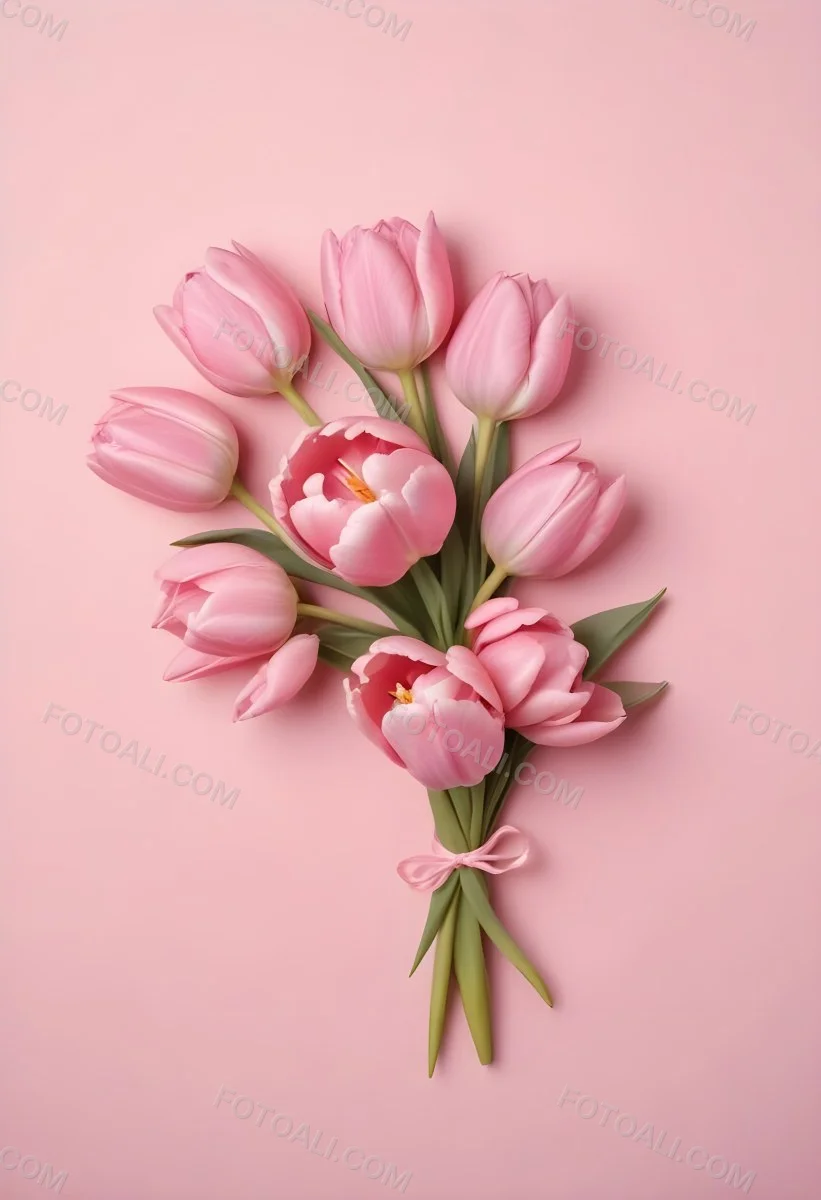 A Bouquet Of Pink Tulips In A Glass Vase Against A Pink Background 81 6a4d