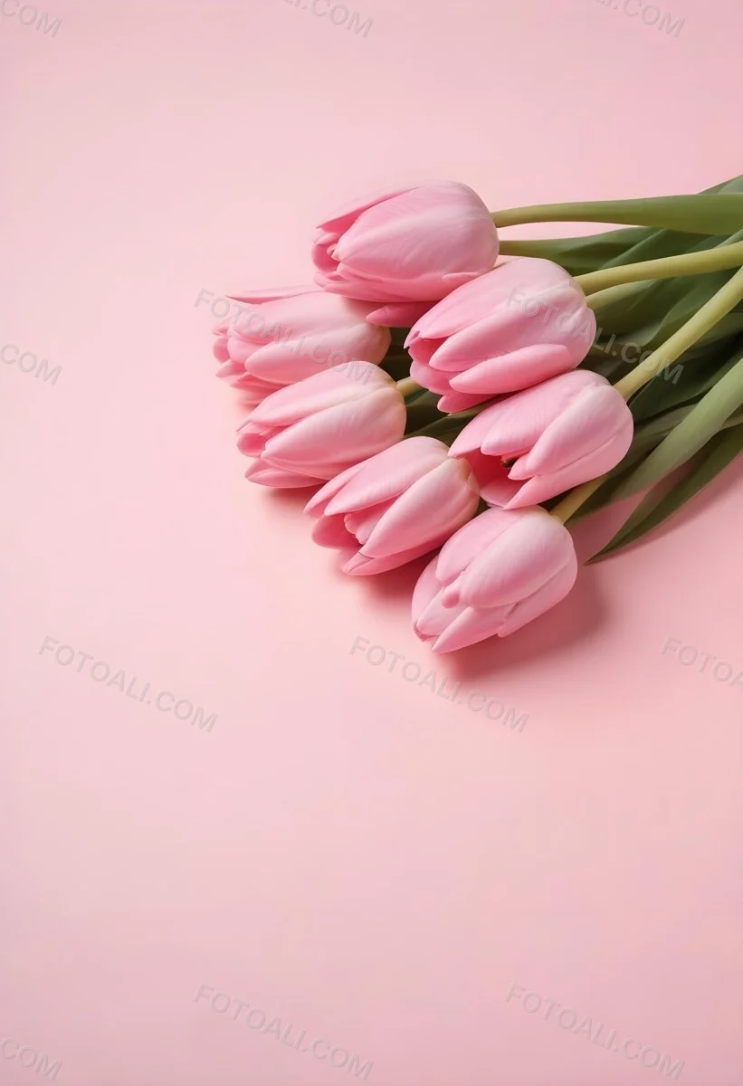 A Bouquet Of Pink Tulips In A Glass Vase Against A Pink Background 87 7a92