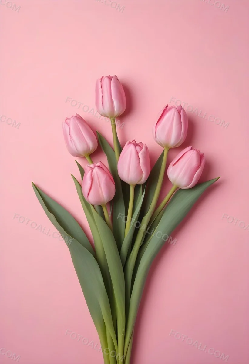 A Bouquet Of Pink Tulips In A Glass Vase Against A Pink Background 91 9814