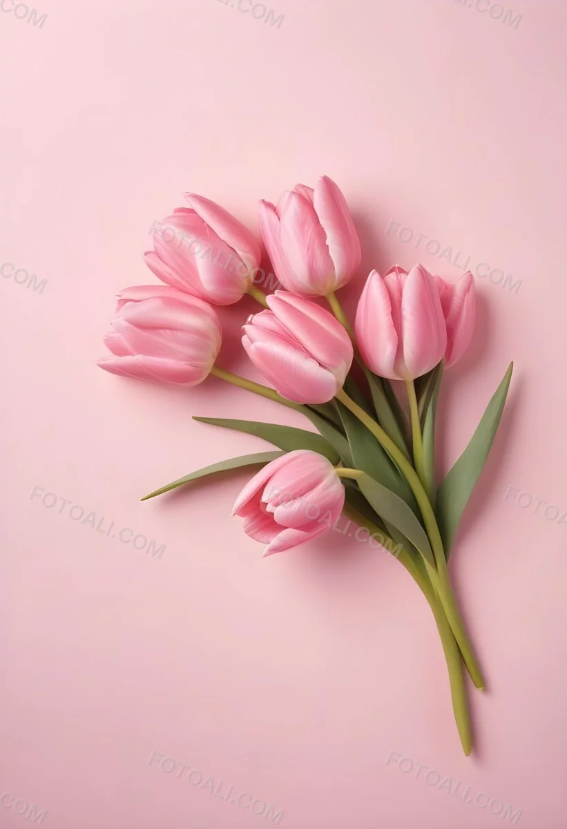 A Bouquet Of Pink Tulips In A Glass Vase Against A Pink Background 92 9d01