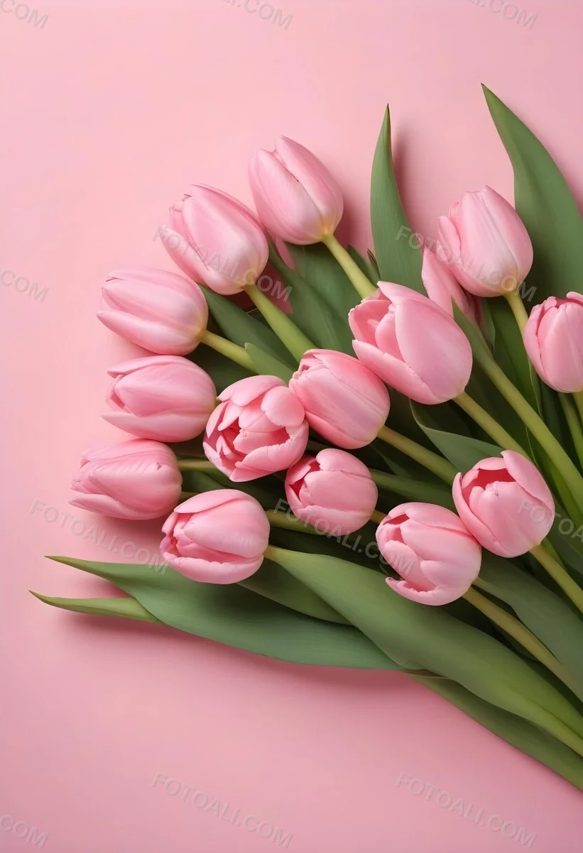 A Bouquet Of Pink Tulips In A Glass Vase Against A Pink Background 93 Cf9f