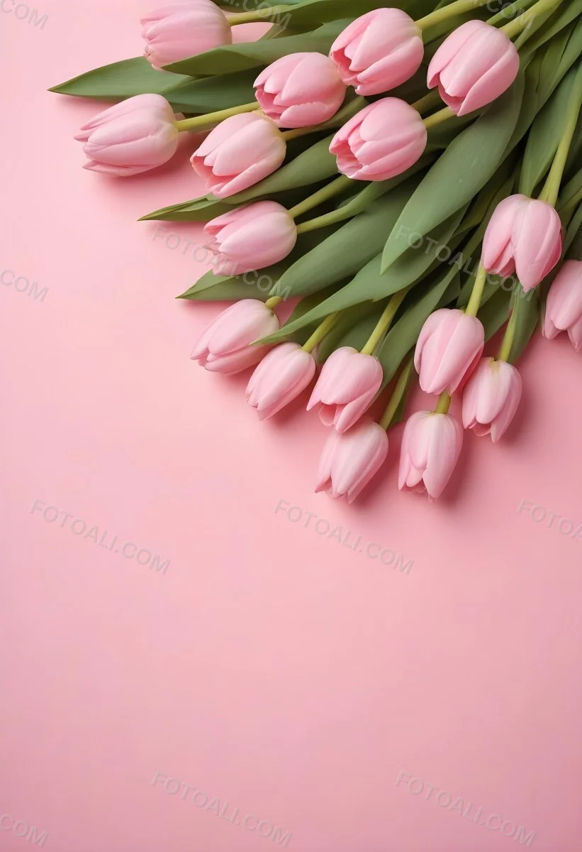 A Bouquet Of Pink Tulips In A Glass Vase Against A Pink Background 96 447c