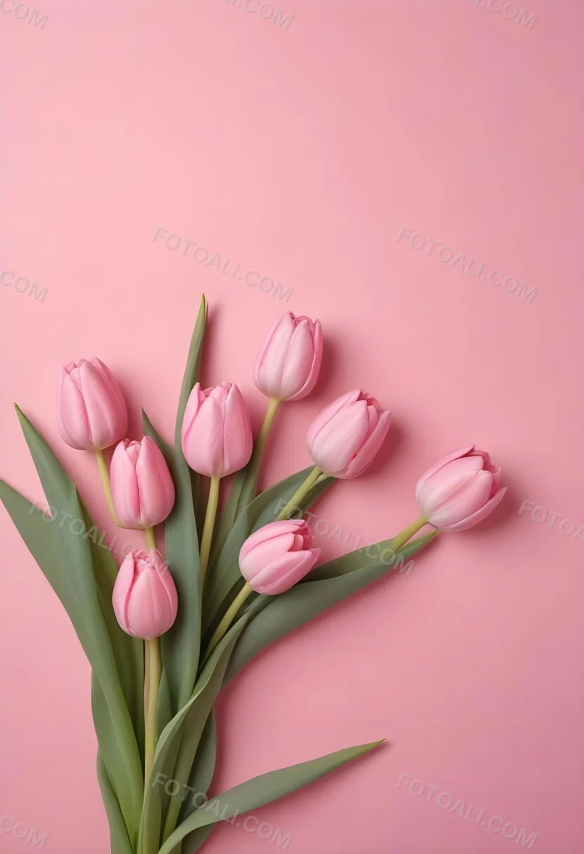 A Bouquet Of Pink Tulips In A Glass Vase Against A Pink Background 97 7ab7