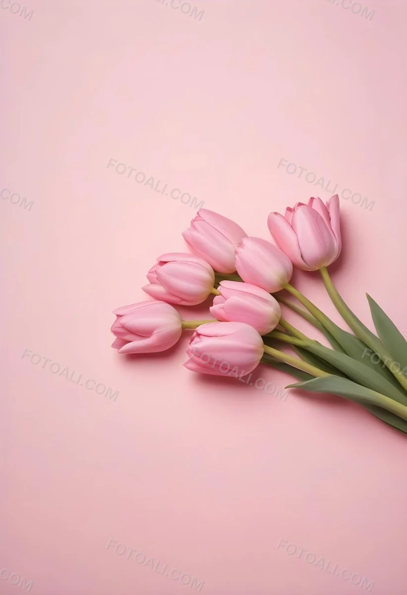 A Bouquet Of Pink Tulips In A Glass Vase Against A Pink Background 99 3f90