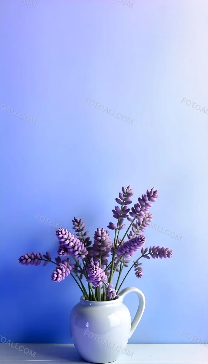 A Bouquet Of Purple Lavender Flowers Against A Soft Blue Background 10 Bf2b