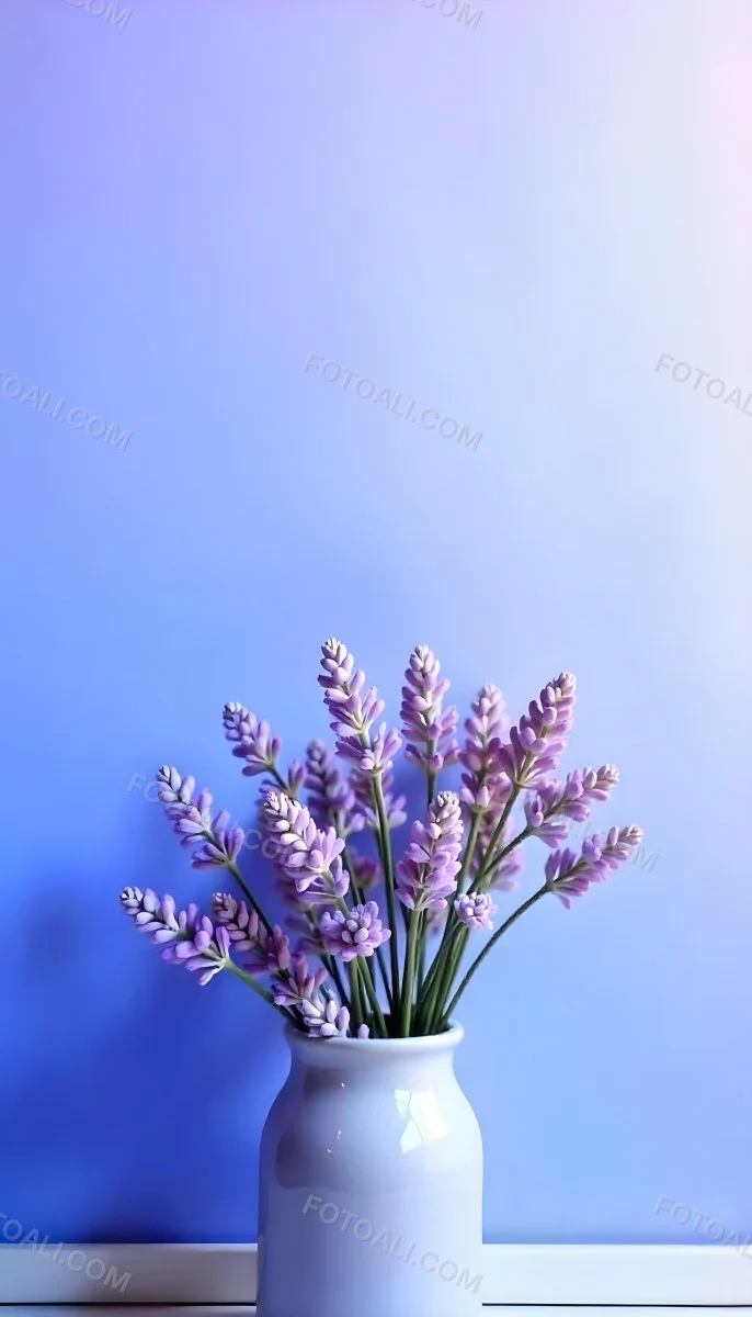 A Bouquet Of Purple Lavender Flowers Against A Soft Blue Background 3 09a4