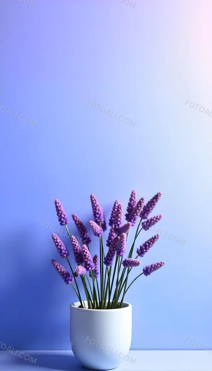 A Bouquet Of Purple Lavender Flowers Against A Soft Blue Background 6 10e2