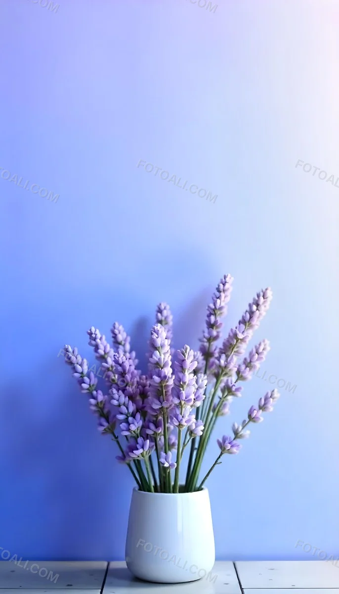 A Bouquet Of Purple Lavender Flowers Against A Soft Blue Background 7 001c