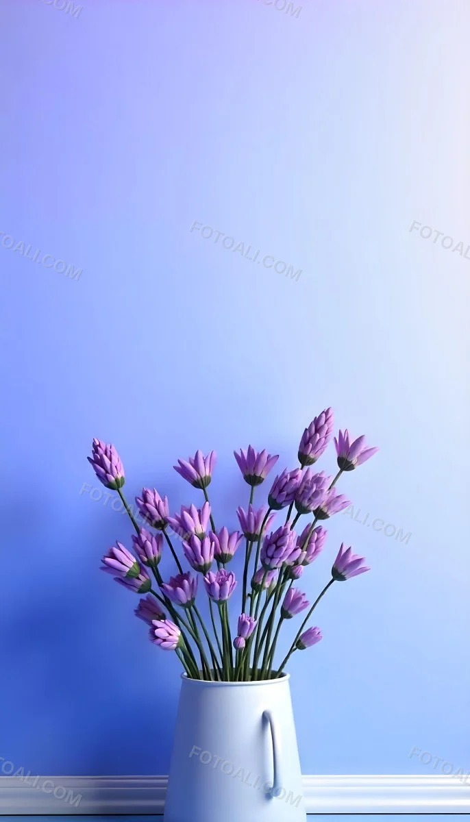 A Bouquet Of Purple Lavender Flowers Against A Soft Blue Background 8 0050