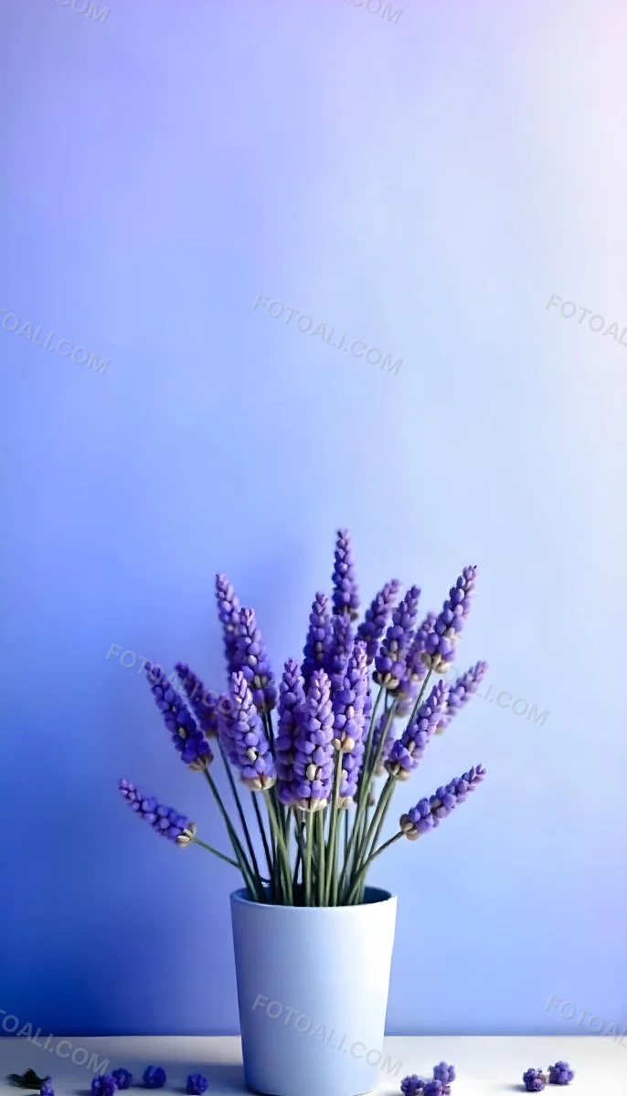 A Bouquet Of Purple Lavender Flowers Against A Soft Blue Background 9 1de1