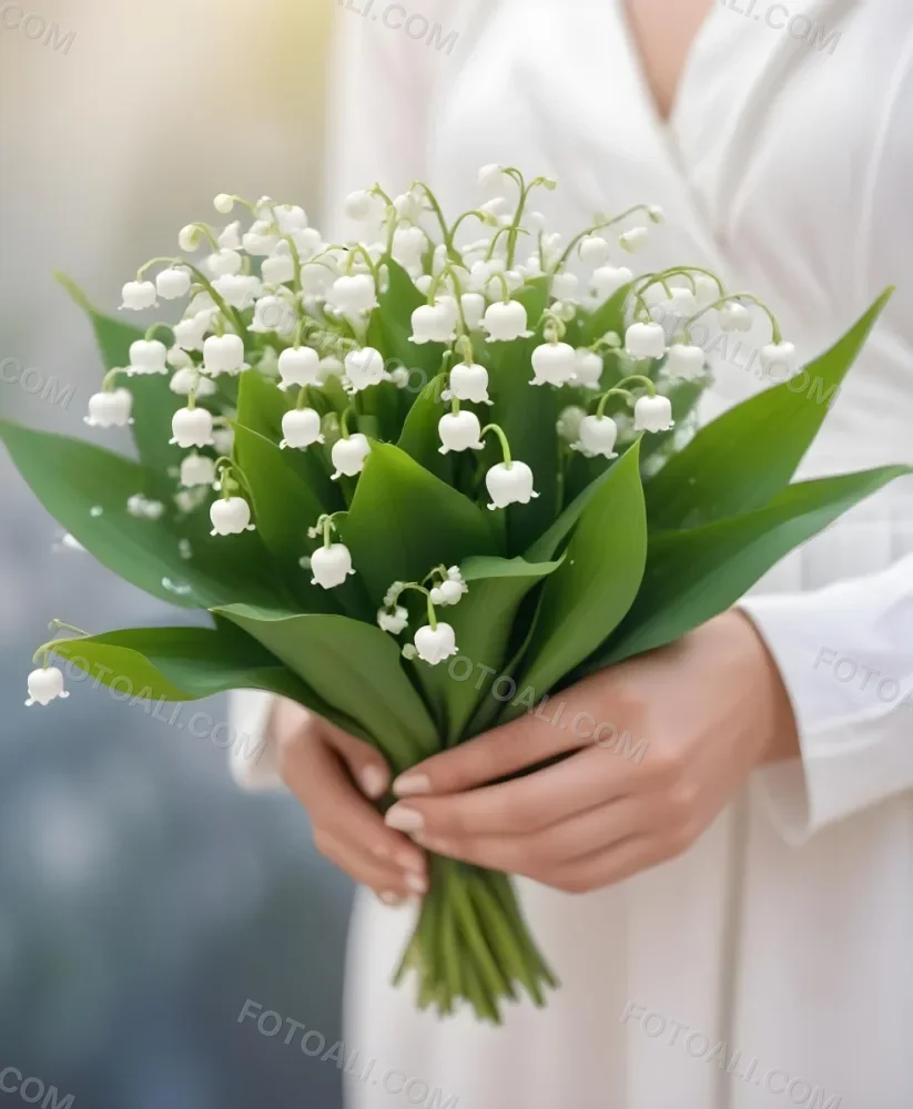 A Bouquet Of White Lily Of The Valley Flowers Held In A Person S Hands Against A Blurred Background 9 4551