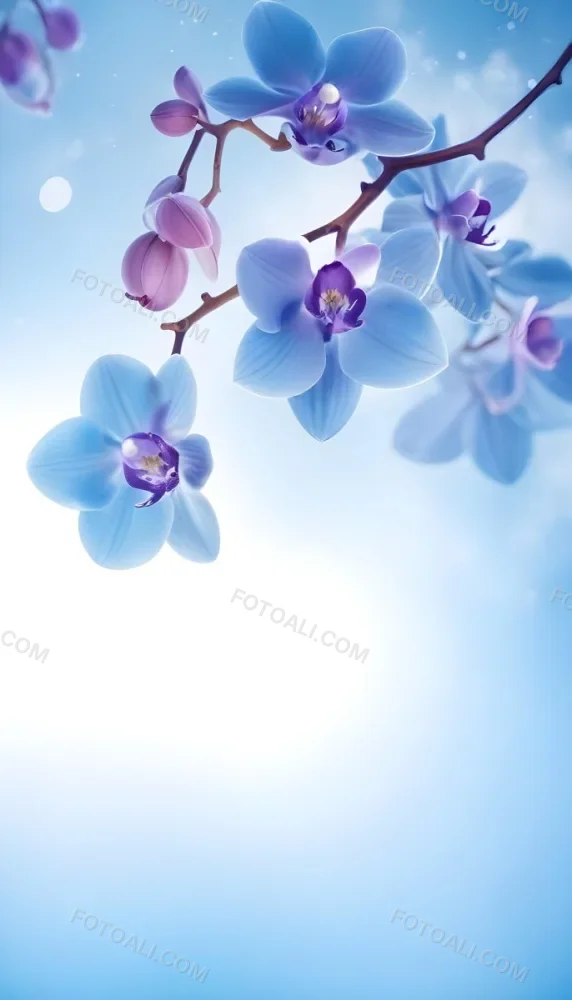 A Branch With Three Purple Orchid Flowers With Blue Details Purple Background 10 8274
