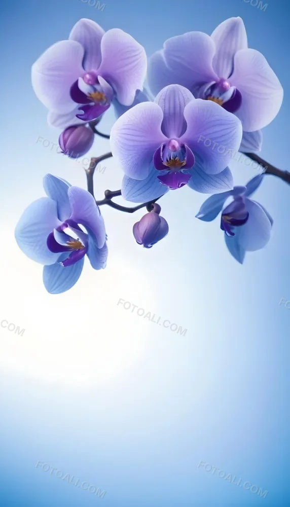A Branch With Three Purple Orchid Flowers With Blue Details Purple Background 11 Cc76