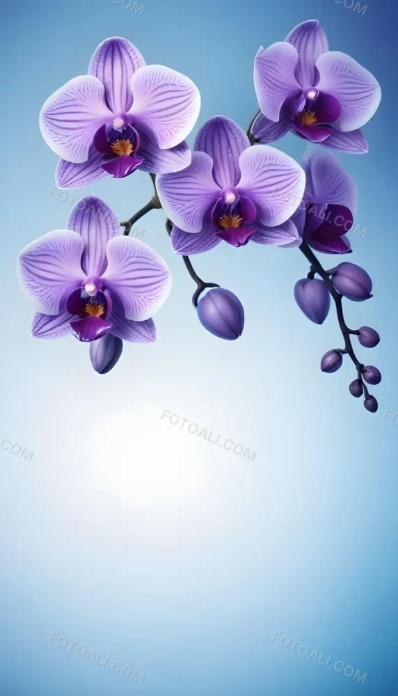 A Branch With Three Purple Orchid Flowers With Blue Details Purple Background 3 1ea7