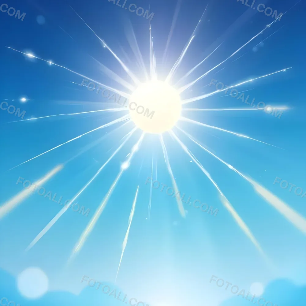 A Bright Sun With Lens Flare Effect And Bokeh Lights In A Blue Sky Light Blue Gradient Background Bright And Vibrant Colors 24 998f