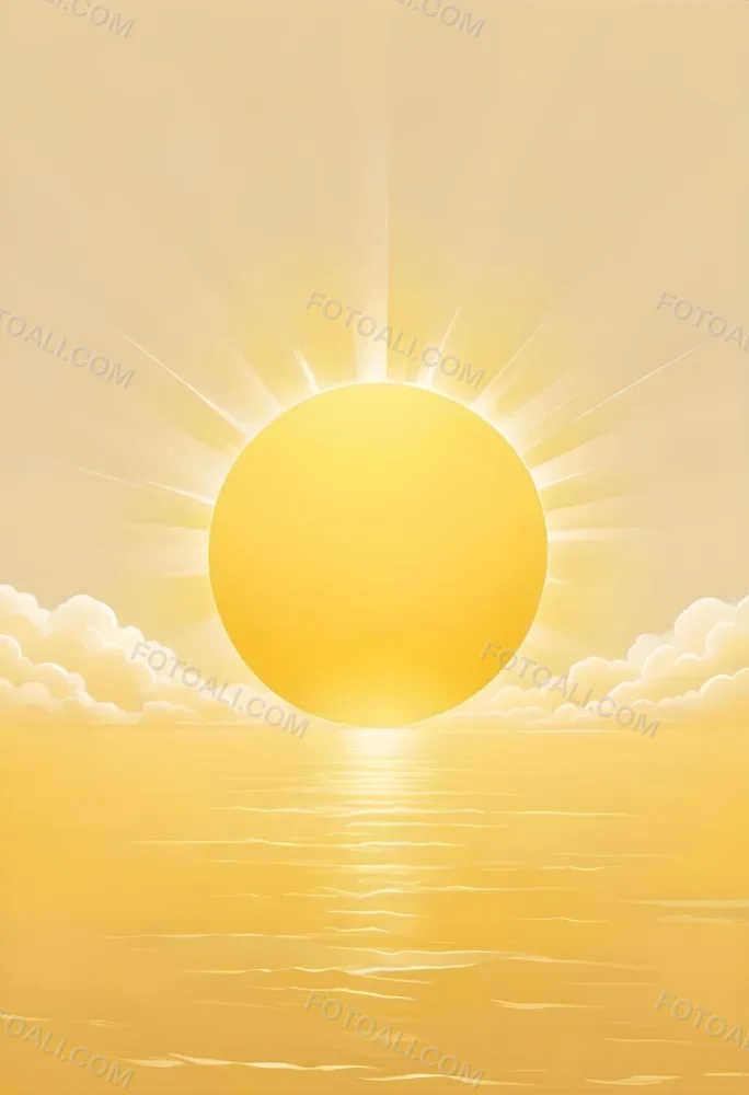 A Bright Yellow Sun With Light Rays Over The Sea With Some Clouds Yellow Color Palette Cartoon Style 32 Cb36