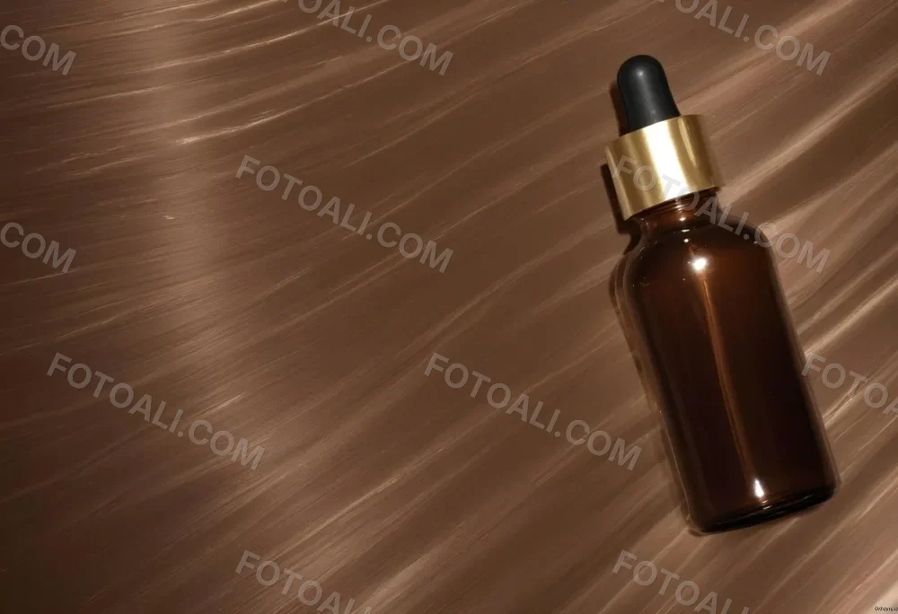 A Brown Glass Bottle With A Dropper On A Background Of Brown Hair The Hair Is Wavy And Shiny The Bottle Is In The Upper Right Corner 18 0fd7