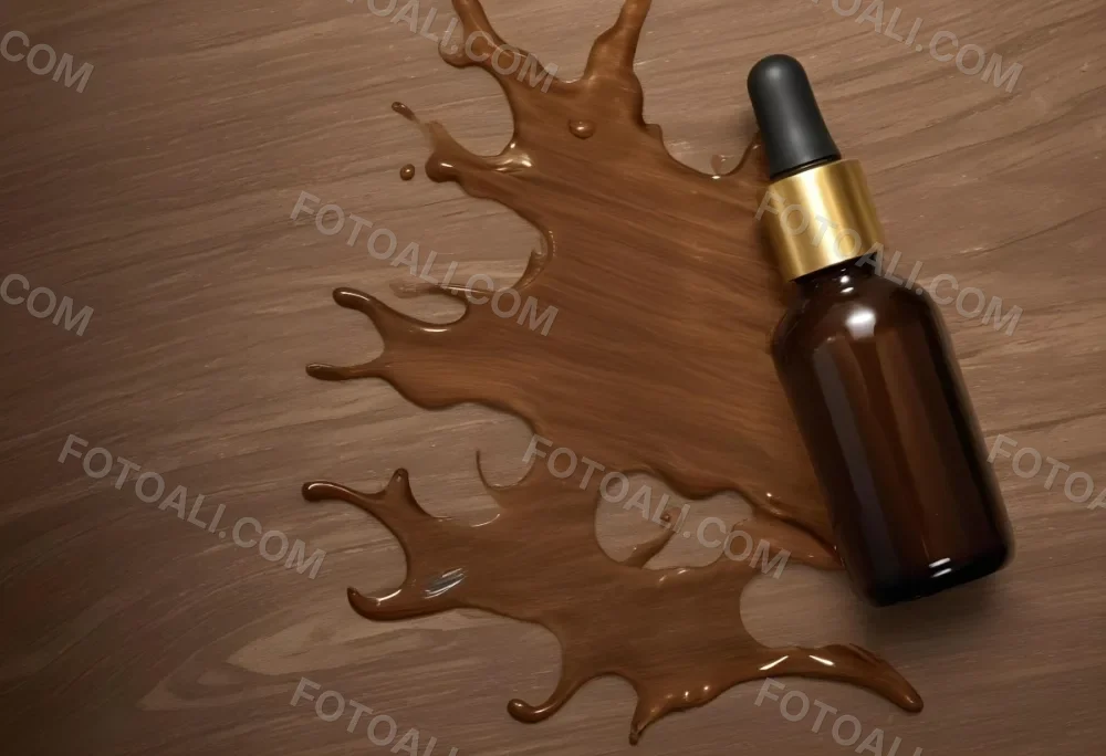 A Brown Glass Bottle With A Dropper On A Background Of Brown Hair The Hair Is Wavy And Shiny The Bottle Is In The Upper Right Corner 19 4e5d