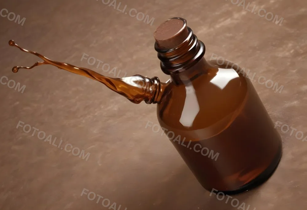 A Brown Glass Bottle With A Dropper On A Background Of Brown Hair The Hair Is Wavy And Shiny The Bottle Is In The Upper Right Corner 25 C893