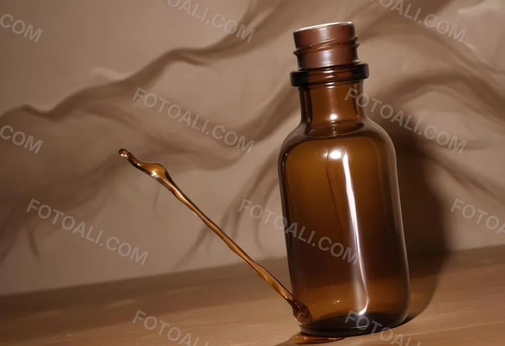 A Brown Glass Bottle With A Dropper On A Background Of Brown Hair The Hair Is Wavy And Shiny The Bottle Is In The Upper Right Corner 29 3cd6