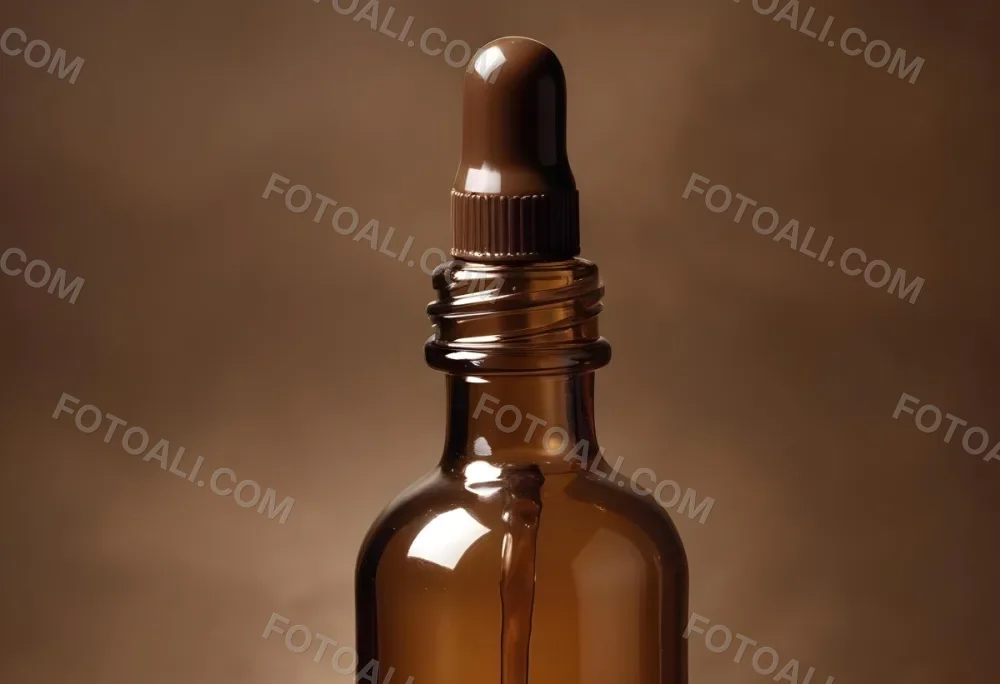 A Brown Glass Bottle With A Dropper On A Background Of Brown Hair The Hair Is Wavy And Shiny The Bottle Is In The Upper Right Corner 3 Be3e