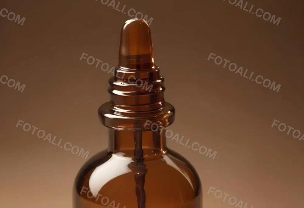 A Brown Glass Bottle With A Dropper On A Background Of Brown Hair The Hair Is Wavy And Shiny The Bottle Is In The Upper Right Corner 32 6403