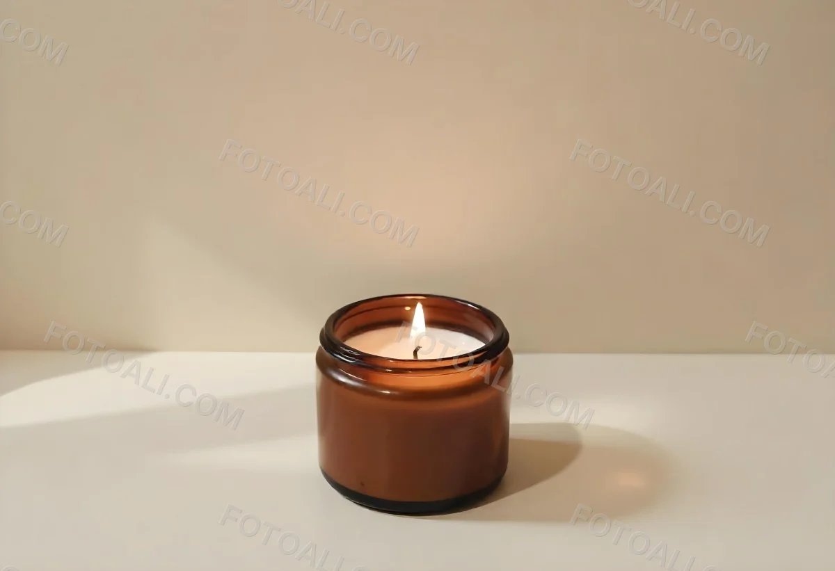 A Brown Glass Jar Candle With A Flickering Flame Casting Soft Shadows On A Neutral Surface Minimalist Aesthetic Warm Lighting Simple Composition Cozy Atmosphere 10 Eec6