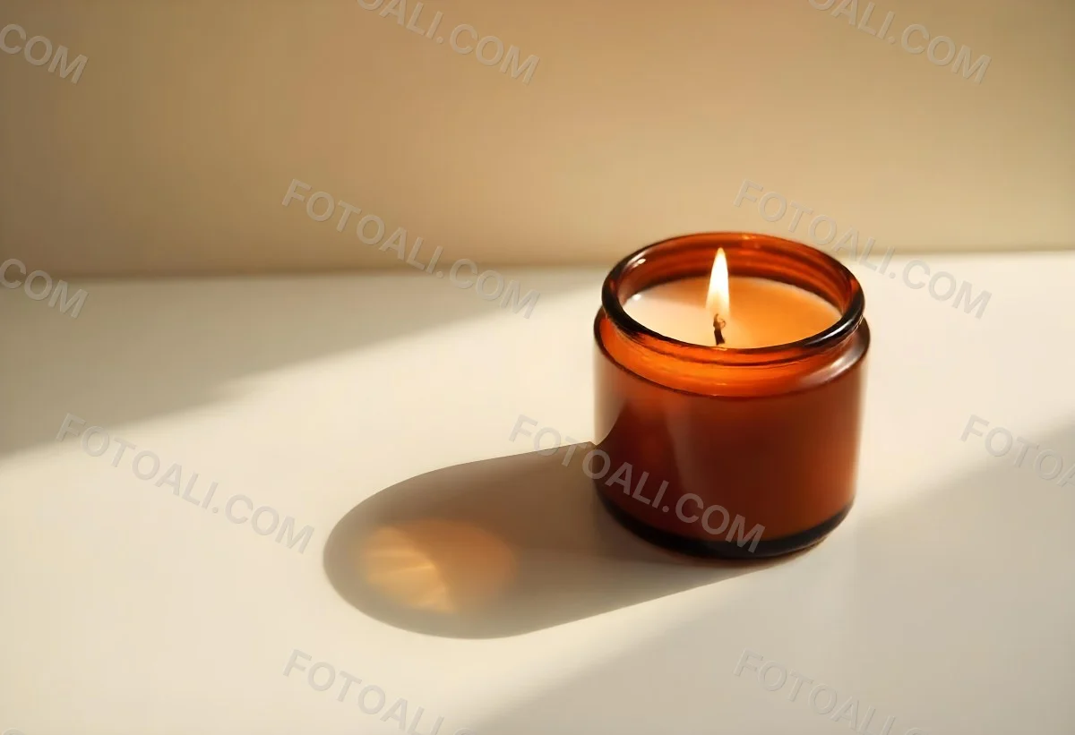 A Brown Glass Jar Candle With A Flickering Flame Casting Soft Shadows On A Neutral Surface Minimalist Aesthetic Warm Lighting Simple Composition Cozy Atmosphere 20 D2e8