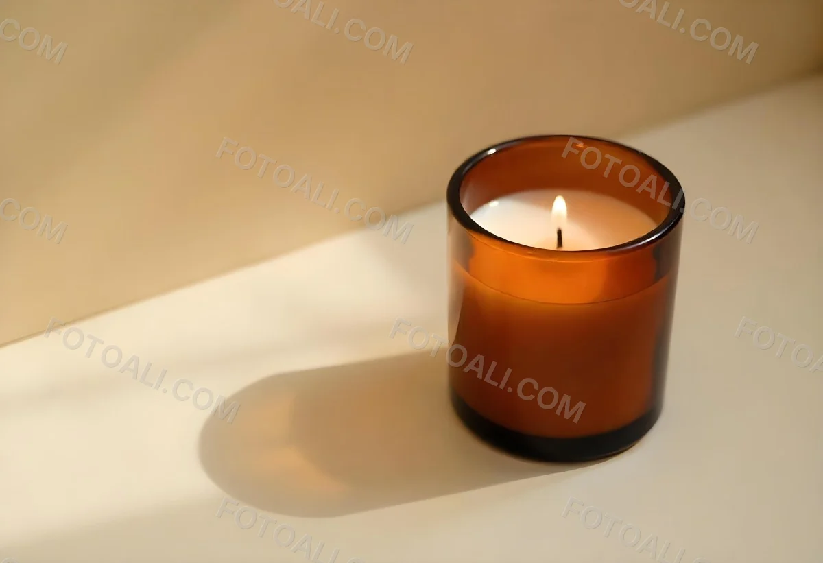 A Brown Glass Jar Candle With A Flickering Flame Casting Soft Shadows On A Neutral Surface Minimalist Aesthetic Warm Lighting Simple Composition Cozy Atmosphere 24 5ed1