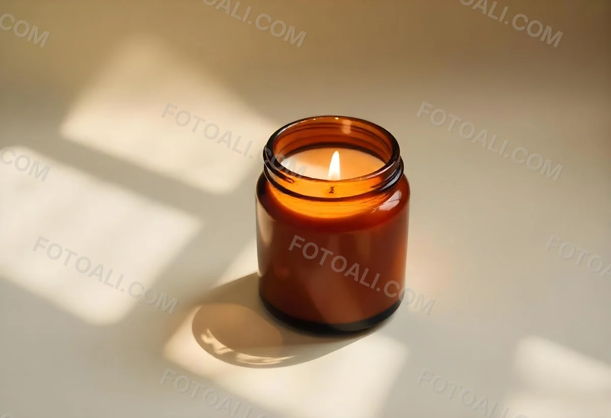 A Brown Glass Jar Candle With A Flickering Flame Casting Soft Shadows On A Neutral Surface Minimalist Aesthetic Warm Lighting Simple Composition Cozy Atmosphere 27 A0c6