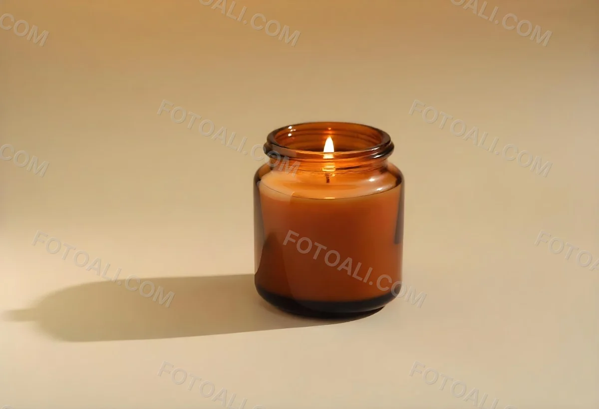 A Brown Glass Jar Candle With A Flickering Flame Casting Soft Shadows On A Neutral Surface Minimalist Aesthetic Warm Lighting Simple Composition Cozy Atmosphere 5 7ba2
