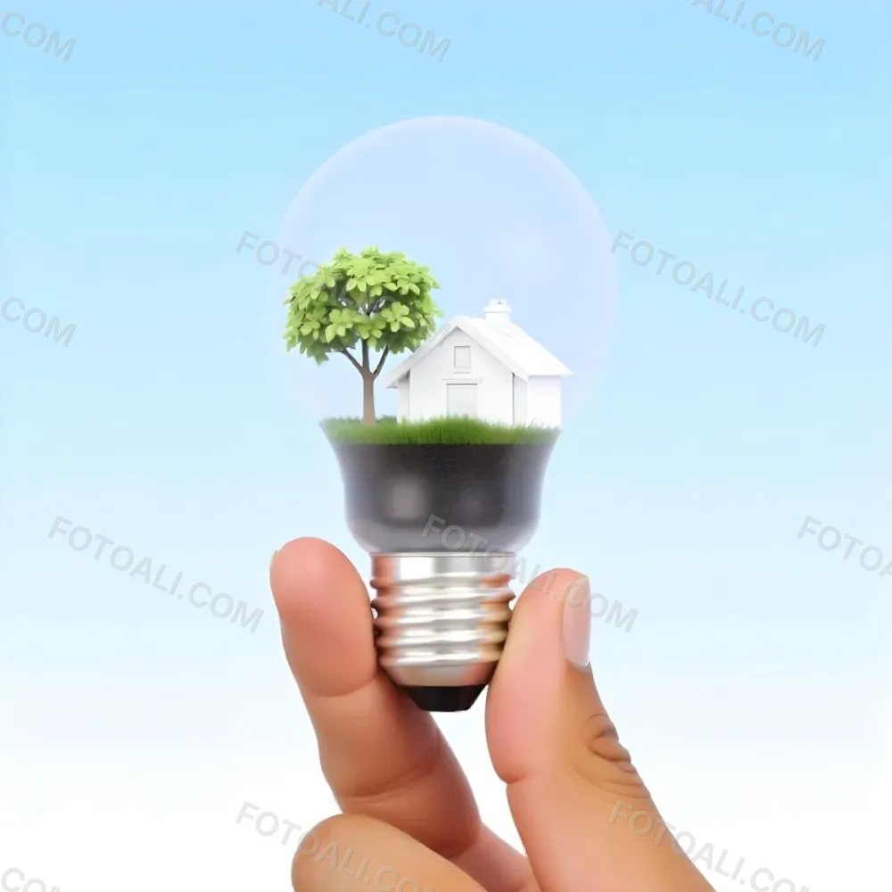 A Brown Hand Holding A Light Bulb With A Tree A House And Grass Inside The Background Is A Light Blue Sky 18 0f8c