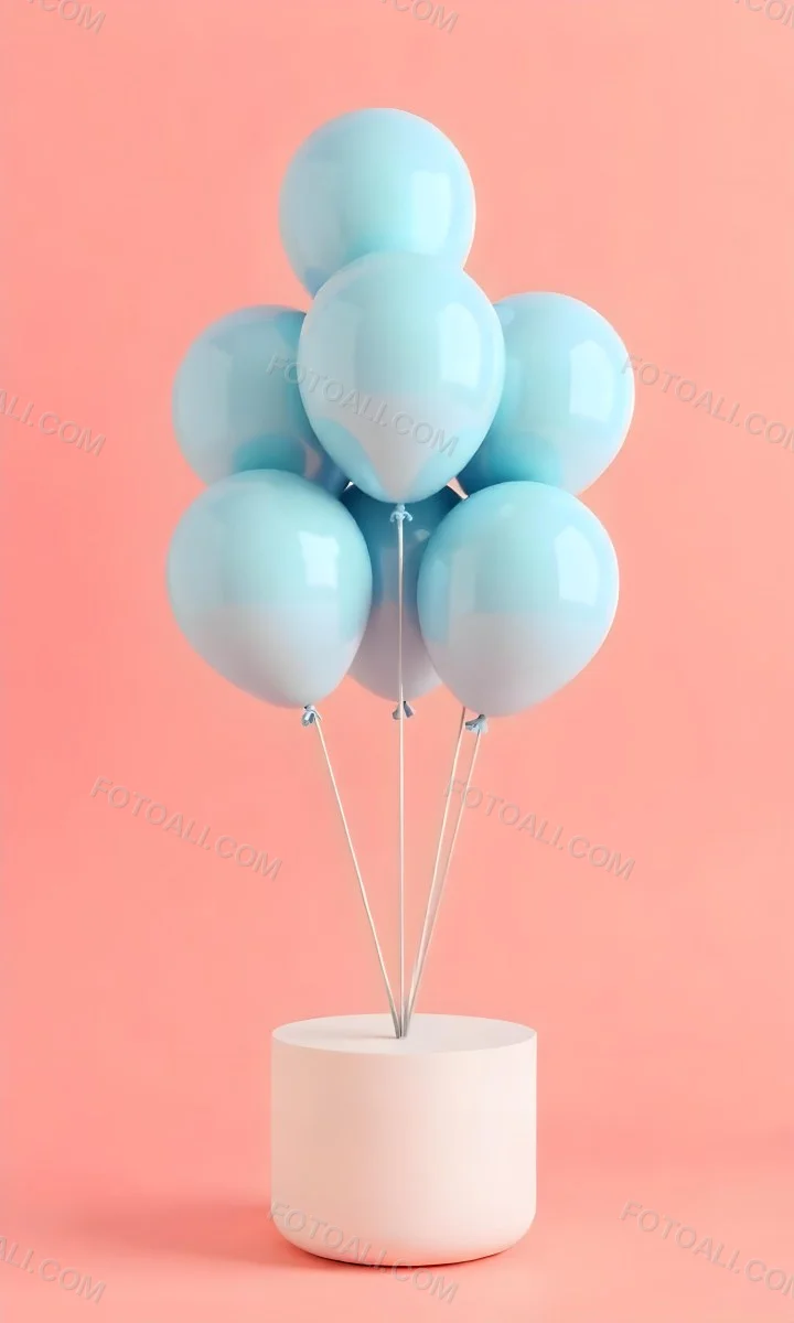 A Bunch Of Light Blue Balloons Floating Against A Pink Background 1 86b6
