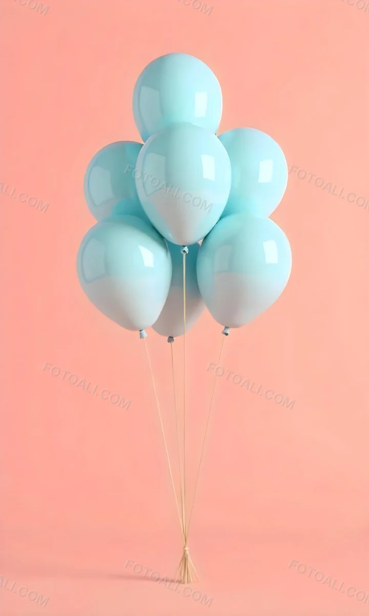 A Bunch Of Light Blue Balloons Floating Against A Pink Background 4 8595