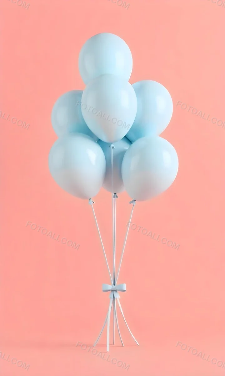 A Bunch Of Light Blue Balloons Floating Against A Pink Background 5 422e