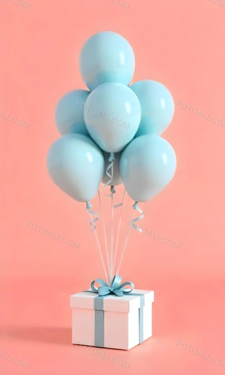 A Bunch Of Light Blue Balloons Floating Against A Pink Background 7 C231